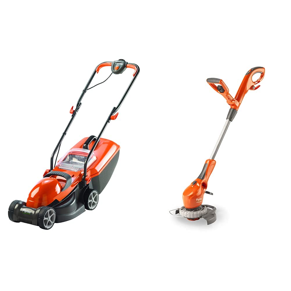 Flymo Chevron 32 V Electric Wheeled Lawn Mower, 1200 W, Cutting Width 32 cm & Contour 500E Electric Grass Trimmer and Edger, 500 W, Cutting Width 25 cm