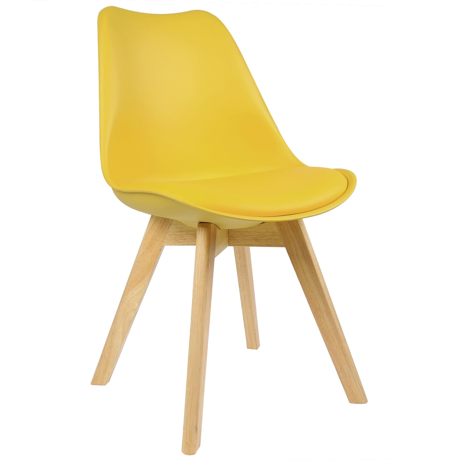 WOLTU Sedie da Pranzo Set di 4, Sedie da Cucina, in Legno Massello e Pelle Sintetica, capacità di Carico 150 kg, Giallo,