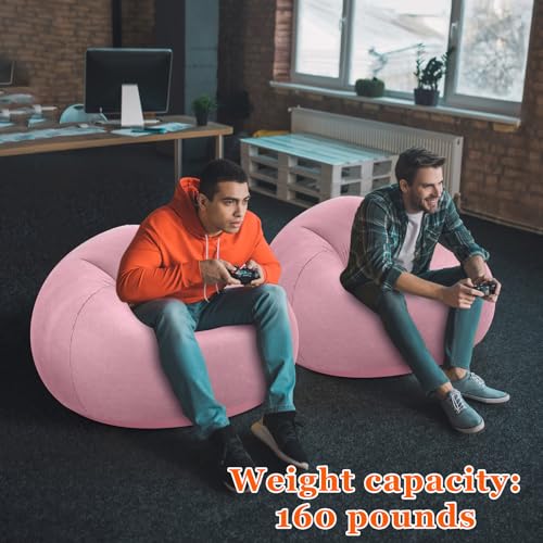Image of Realspring Inflatable Bean Bag Chairs Outdoor Blow up Camping Chairs Inflatable Lazy Sofa Folding Portable Bean Bag Loungers Couch for Movie Night(Light Pink,2 Pcs)