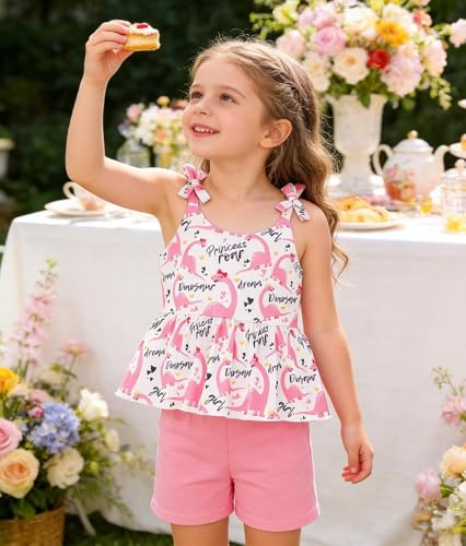 Image of Toddler Girls Clothes Summer Short Set Outfit Tie Knot Shoulder Sleeveless Ruffle Tops and Shorts 2PC Clothing Set