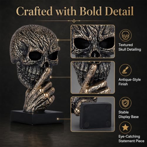 Escultura Calavera Negra y Dorada Speak No Evil miniatura 5