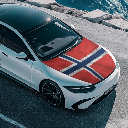 Image of Car Hood Cover Norway Flag Print Car Hood Protector Waterproof Universal Automotive Exterior Accessories Patriotic Decorations for Compact Vehicles Sedans Trucks SUVs for Sports Events
