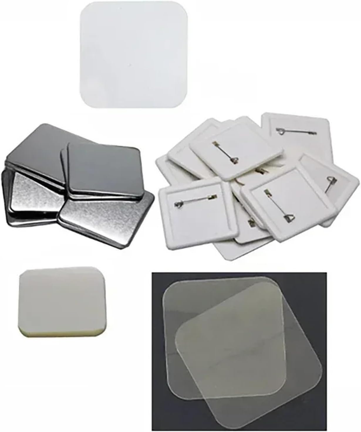 バッジメーカー バッジマシー 正方形 DIY 空白ピンボタンバッジ素材 50x50mm 冷蔵庫マグネット バッジボタン作成パーツ用品