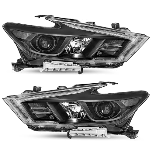 TUSDAR For Halogen Model 2016 2017 2018 Nissan Maxima S SL SV Headlight Assembly Projector Black Headlamp Front Lights Pair