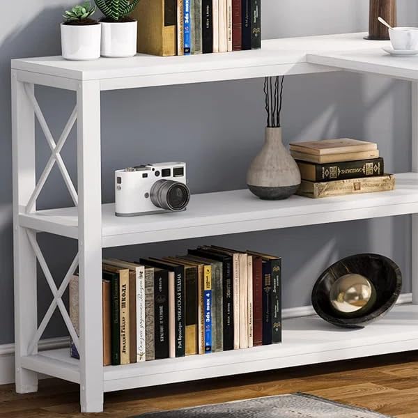 Image of Deskio Engineered Wood Computer Table for Home & Office, White L Shaped Table Desk with Storage Shelves Corner Study for Small Space (Size - 60L X 44W X 30H) | DIY