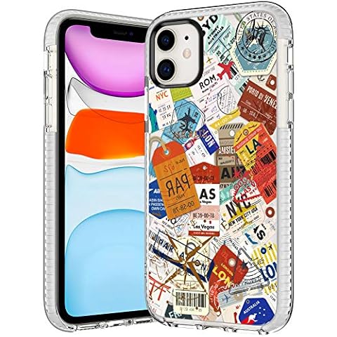 TRFAEE Compatible with iPhone 11 Case,Shockproof Anti-Scratch Clear Transparent TPU Bumper Protective Phone Case Cover with Travel Boarding Pass Luggages Stickers Labels Stamps Designed for iPhone 11 Cover