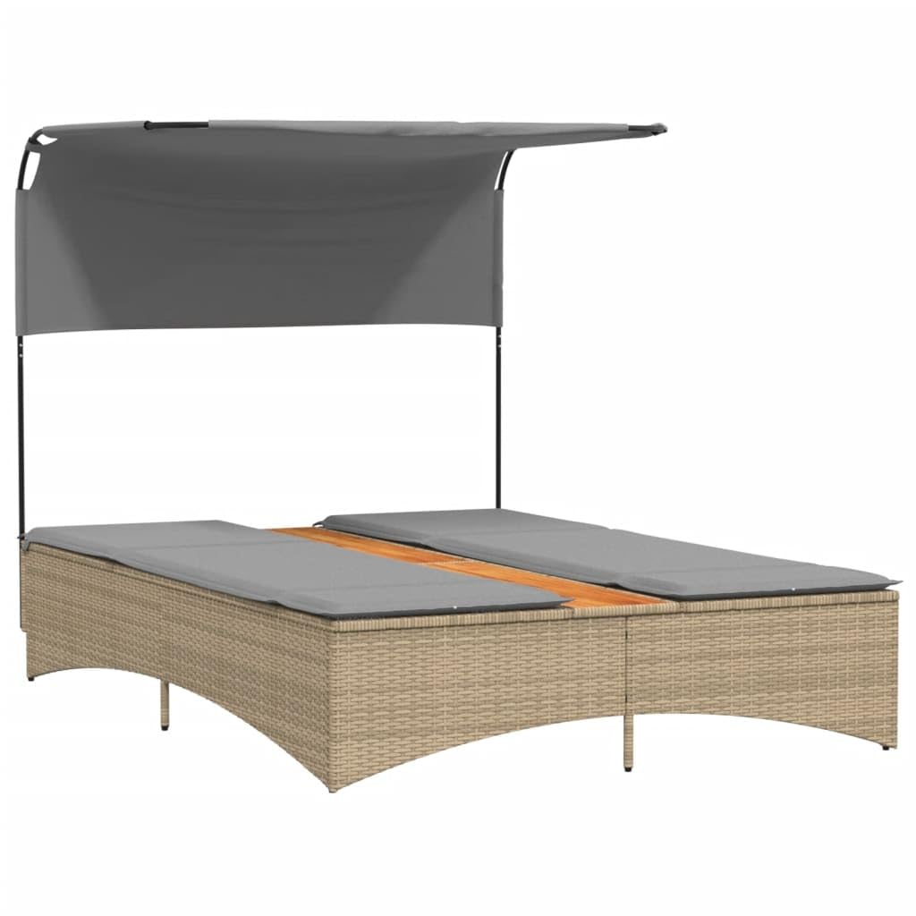 Homgoday Lit double avec auvent et coussins beige mixte polyrorotin, chaises longues, canapé-lit, lit meuble, lit de piscine, lit de jardin v