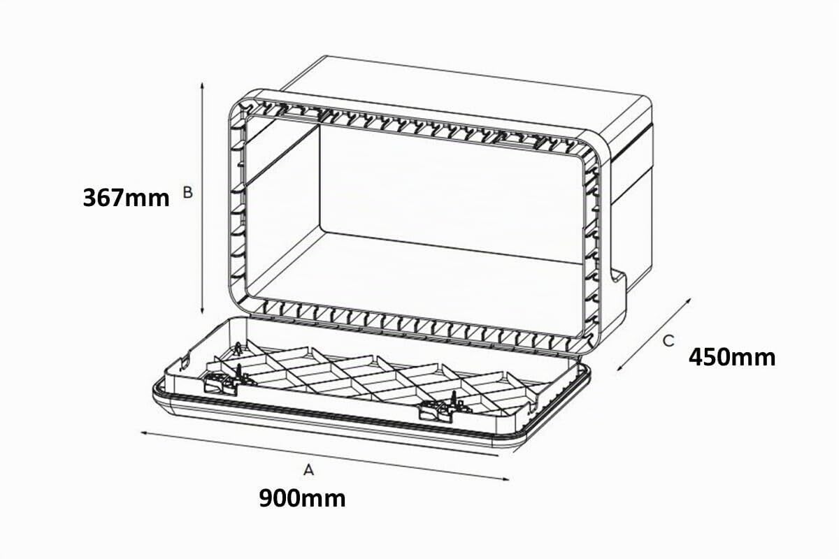 Daken Just 900 - Caja de herramientas para camiones (900 x 367 x 450 mm, plástico, resistente al agua, 90 L, sin soporte)