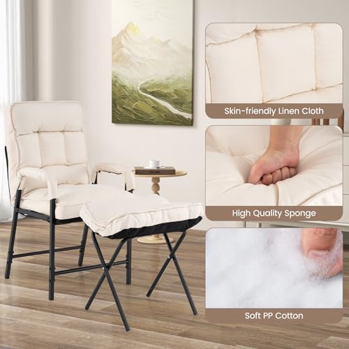 Sillón plegable lino beige ajustable miniatura 6