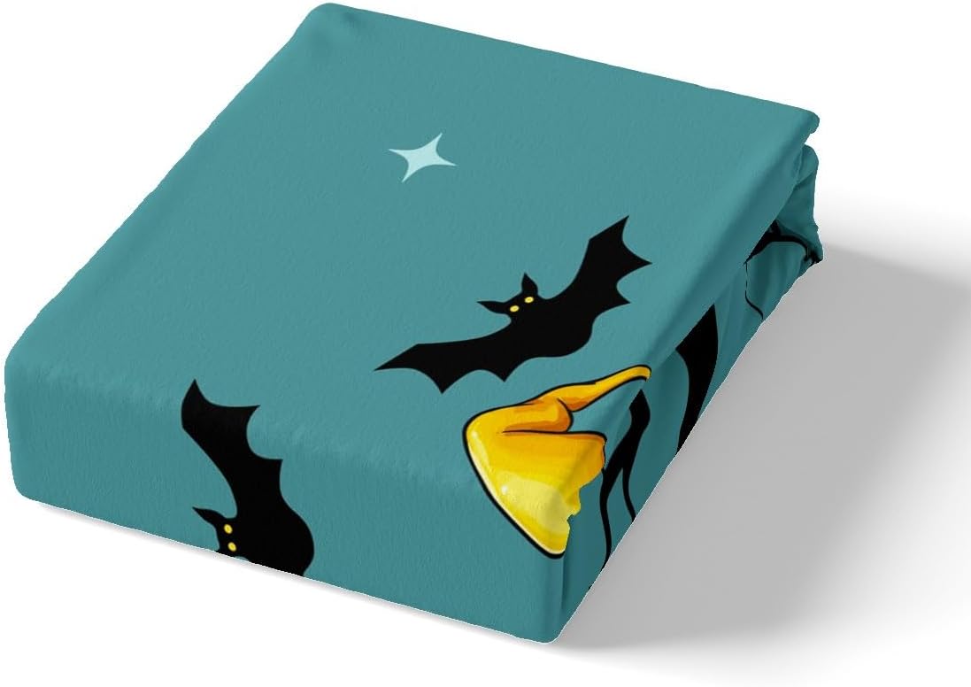 Halloween Gnome Bed Sheets Twin Size,Black Bat Pumpkin Lantern Bedding Set for Kids Girls Boys Teens Room Decor,Halloween Candy Spider Fitted Sheet Dark Blue Top Flat Sheet 3Pcs