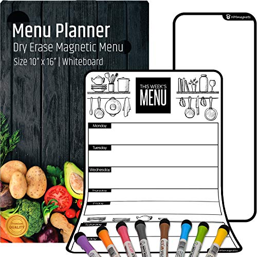 Premium Magnetic Dry-Erase Weekly Menu Whiteboard for Refrigerator (Upgraded Version) - 10"x16" Daily