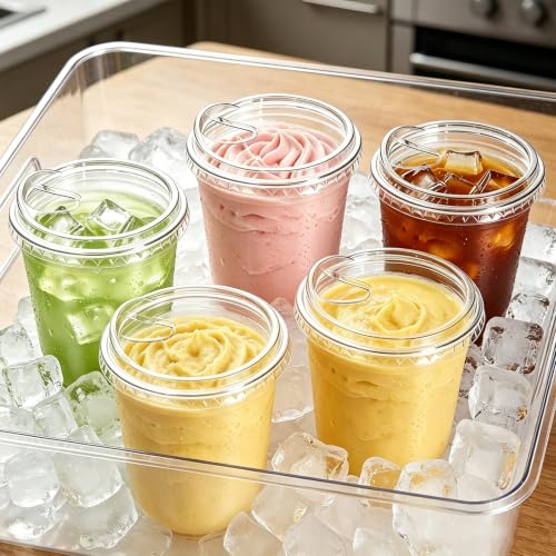 Image of 50 Sets 12 oz Clear Plastic Cups with Lids,Disposable Iced Coffee Cups with Sip Lids,Sturdy Plastic Smoothie Cups for Cold Drinks,Juice,Milkshake