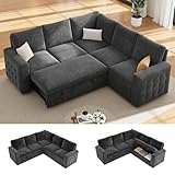 86' Sectional Sleeper Sofa Bed, Sleeper Couch with Pull out Bed, L Shaped Couch with Storage, Modular Sectional Sofa， Sectional Couches for Living Room&Apartment, Convertible Sofas, Gray Couches