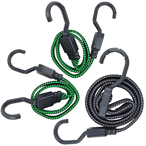 Corde elastiche con gancio，3 Pcs Cinghie elastiche portapacchi Corde elastiche con moschettone，per fissaggio dei Bagagli, Bicicletta, Auto, Trasporto