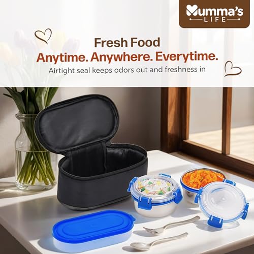 Image of Mumma's LIFE Stainless Steel Lunch Box Suitable for School, Offices and picnics(280 ML) (Black) (GRIN)