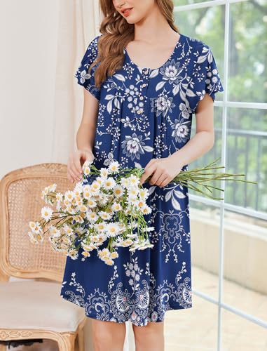 Image of Ekouaer House Dress for Women with Pockets Short Sleeve Moo Moos Plus Size Nightgowns Floral Print Mumu Dresses