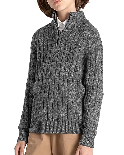 BOBOYOYO Boys Sweater Qurter Zip Pullover 100% Cotton Cable Knit Sweater Casual Long Sleeve Turtleneck for Kids 3-16 Years4