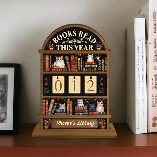 Personalized Cat Lover Book Tracker Sign, Floral Wooden