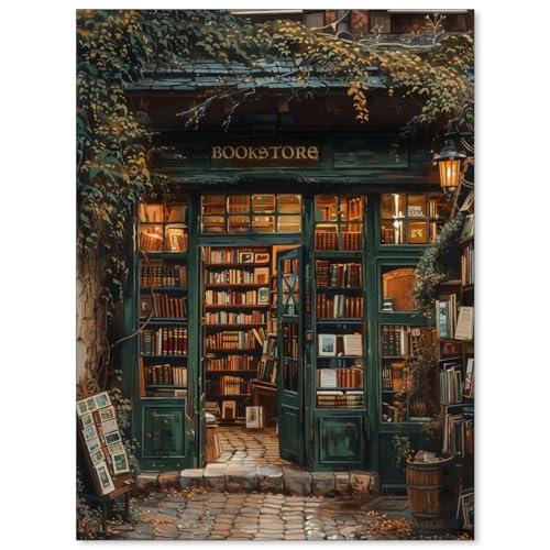 Haitunone Dark Academia Bookish Poster Moody Bookstore Canvas Wall Art Vintage Antique Reading...