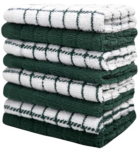 Image of Bumble Dish Cloths (8 Pack) | 12 inch x 12 inch | 100% Cotton Kitchen Towels | 405 GSM | Soft, Highly Absorbent & Durable Dish Towels for Kitchen | Green
