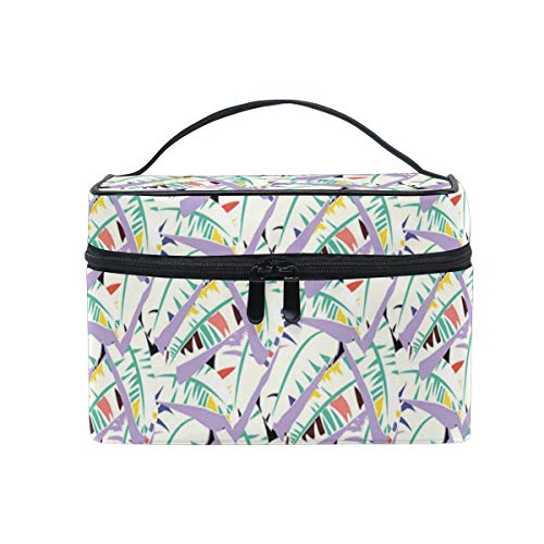Preisvergleich Produktbild HARXISE Große Reise Kosmetiktasche für Frauen,Abstrakte künstlerische Durcheinander Illustration mit tropischen Bananenblättern in verträumten lebendigen Tönen,Reise für Frauen Make Up Bag