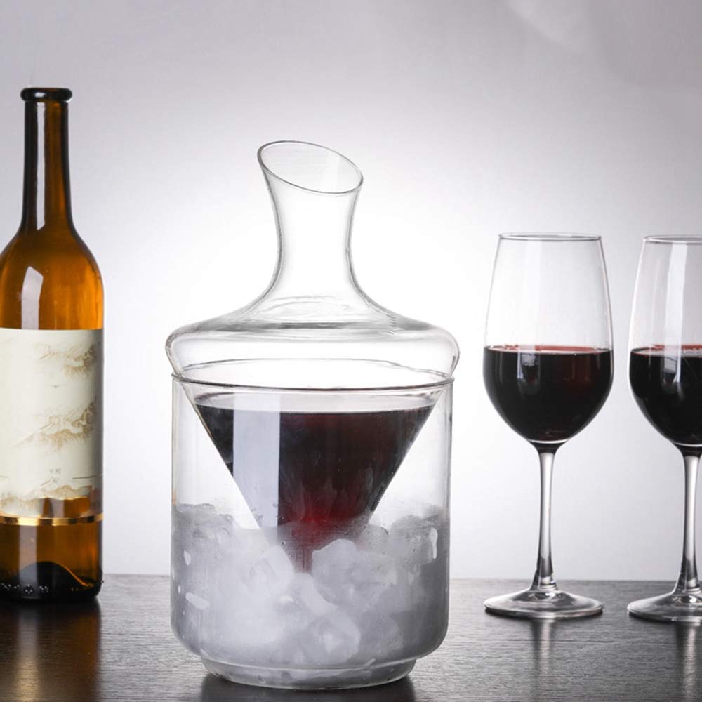 Set decanter per vino con secchiello per il ghiaccio, senza piombo, in cristallo soffiato a mano e feste
