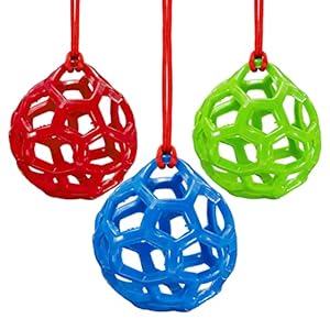 PATIKIL Horse Treat Ball Feeders, 1 Set Rubber Goat Slow Feeding Hay Feeder Bag Relieve Stress Hanging with Rope for Stable Stall, Red Green Blue