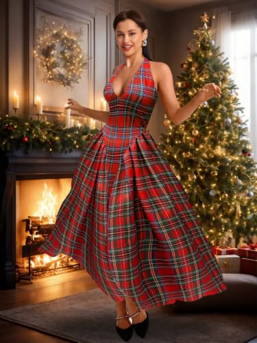 Image of ChiaoLezhee Deep V Neck Dress, Halter Maxi Dresses, Vacation Date Night, Sexy for Women Corset Flowy Wedding Guest Drop Waist