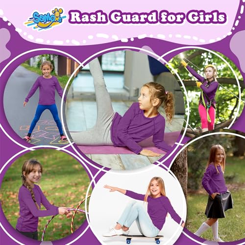 Girls Swim Shirts Purple Long Sleeve Rash Guard Sun Protection UPF 50 T Shirts Rashguard Swimwear Fishing Water Shirts Quick Dry Cool Beach Clothes for Toddler 7-8Y4