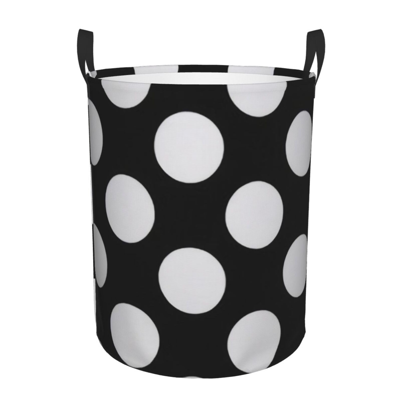 Circular Laundry Basket/Black & White Big Dot/Foldable Dirty Clothes Storage Hamper, With Handles, Water Resistant, For Bedroom Bathroom Storage Bins 50x40cm