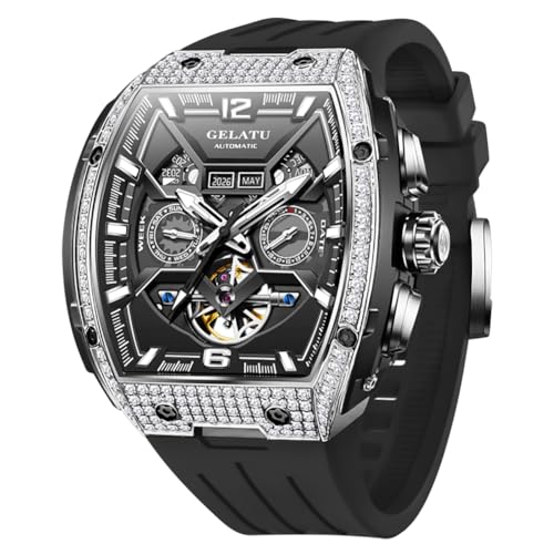 Image of OLEVS Automatic Men Watch Self Winding Mechanical Moon Phase Business Luxury Diamond Dress Stainless Steel Waterproof Luminous Mens Wrist Watch