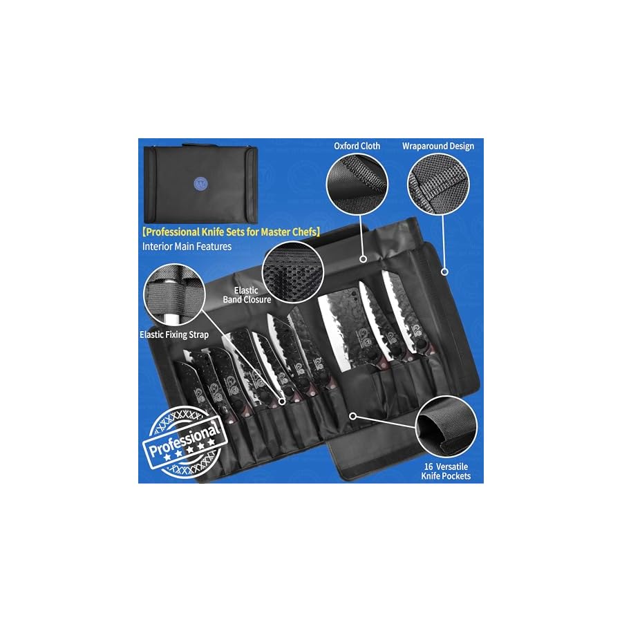 XYJ Professional Serbian Chef Knife Set with Roll Bag, Japanese Culinary Knives, Meat Cleaver, Kitchen Chopping Knife, and Protective Sleeves, Perfect for Home Cooking or Outdoor Camping