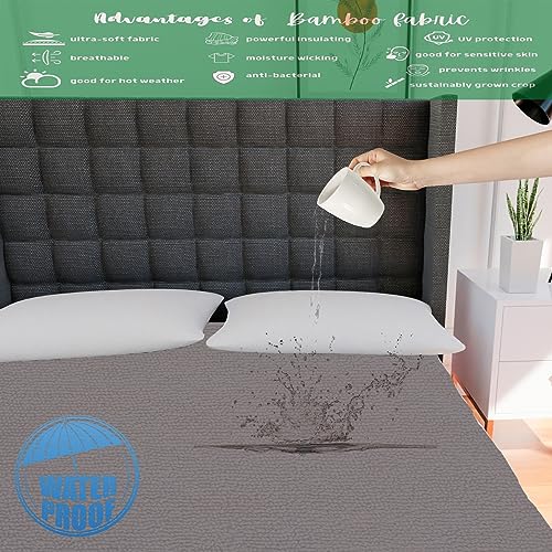 Image of AVI 100% Waterproof Premium Cotton Terry Bed Mattress Protector King Size 78x72 inch | Breathable Washable Elastic Fitted Mattresses Cover for King Size Bed (6.5x6 feet, Grey - Fit On 2-10 Inch)