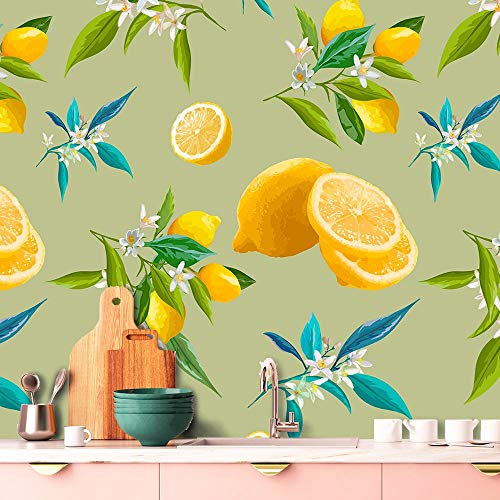 Lemon Wallpaper. Lemons with Leaves Wallpaper. Floral Wallpaper Self Adhesive. Wallpaper Kitchen. Fruit Wallpaper. Non Woven Wallpaper Z2