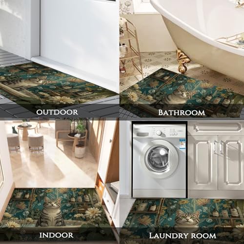 Tapis d'entrée chat baignoire 45x75 cm lavable et antidérapant rétro - 8