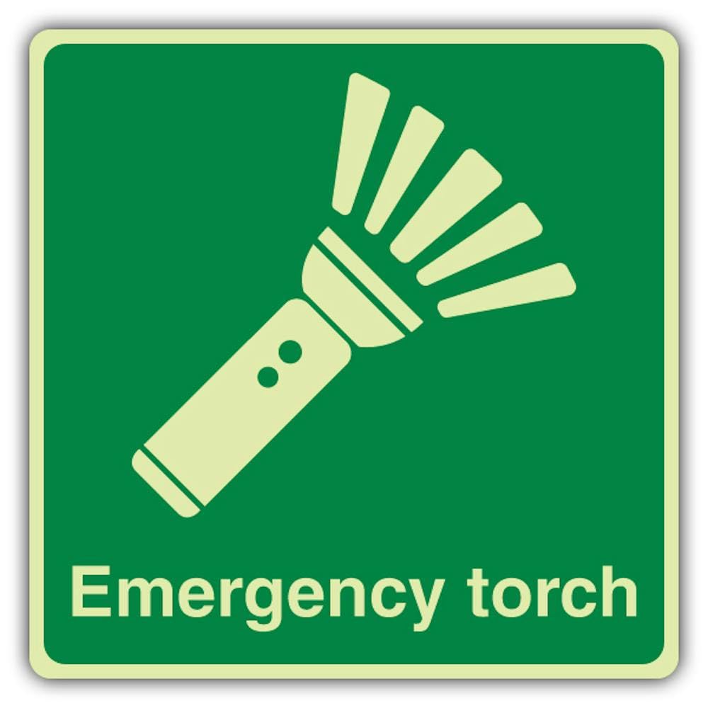 V Safety Photoluminescent Emergency Torch Safety Sign - 450 x 450 mm - 1.2mm Rigid Plastic - Standard Glow