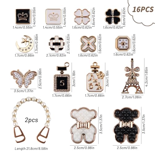XiXiRan Schuh Charms, 16 Stück Schuhanstecker, Schuh Pins, Perle Diamant Gold Shoe Charms, für Mädchen Frauen Kinder, Schuh Dekoration