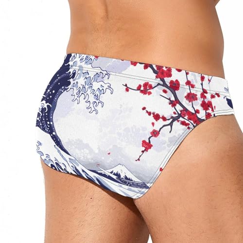 Japanese Great Wave Cherry Novelty Men's Brief Swimwear Pants Swimming Trunks Beach Shorts Underwear3