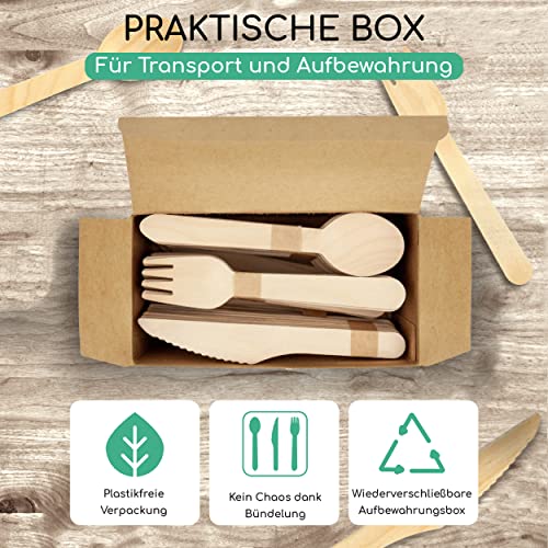 greenli® Einwegbesteck Set - 150 Holzgabeln, Holzmesser und Holzlöffel - Nachhaltiges Holzbesteck Einweg - Image 5