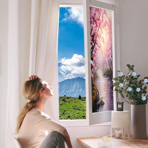 Vinilo decorativo para ventana con flores en tonos acuarela 17.7x23.6 in miniatura 6