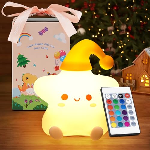 One Fire [Regalo+Telecomando] Luce Notturna Bambini, 16 Colori 5 Luminosità Lampada Stella, Silicone Ricaricabile LED Lampada Notturna per Bambini Cameretta Bambina Regalo Bambina Bimba Regali Natale
