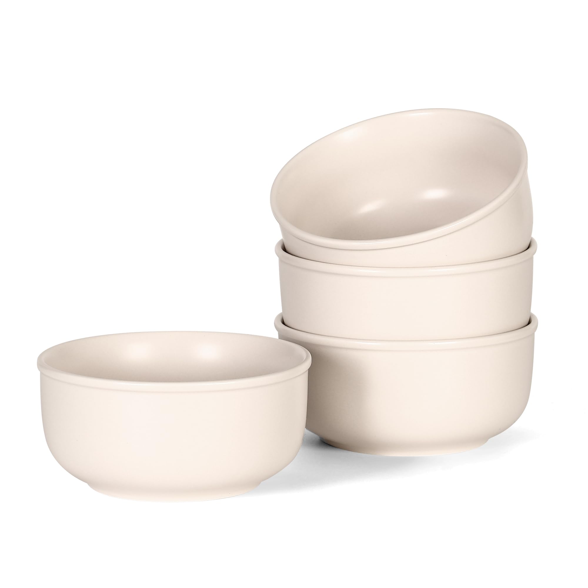 GZG Müslischalen aus Keramik, rustikal, matt, glasiert, für Müsli, Suppe, Salat und Snacks, 850 ml Fassungsvermögen, mikrowellen- und spülmaschinenfest, Cremenebel, 15,2 cm, 4 Stück