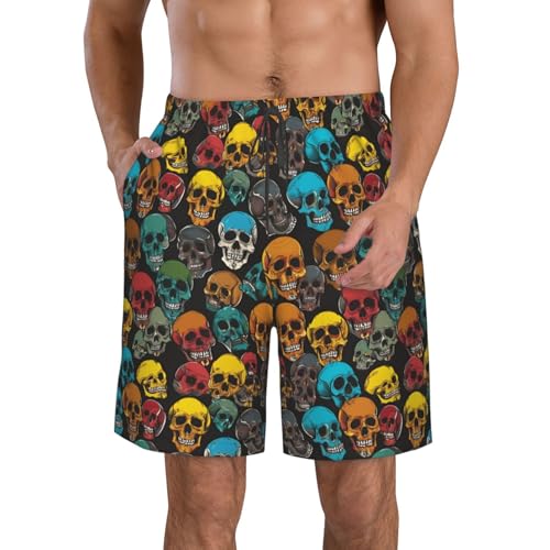 Pantalones cortos de playa coloridos con estampado de calaveras de azúcar, ligeros, transpirables, para actividades al aire última intervensión, Blanco, M