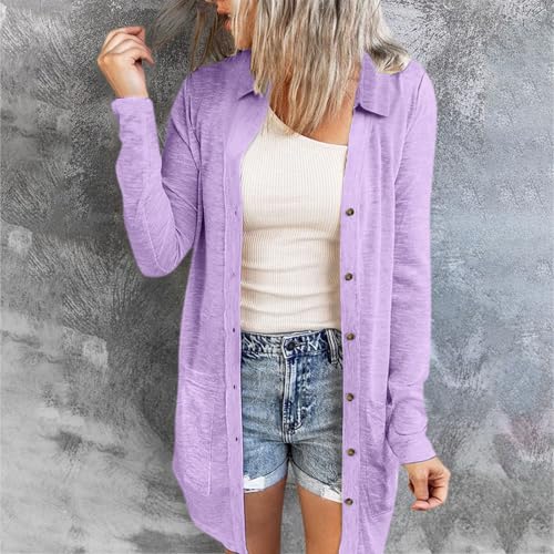Womens Lightweight Long Sleeve Cardigans with Pockets Casual Lapel Soft Open Front Sweater Cardigan Duster2