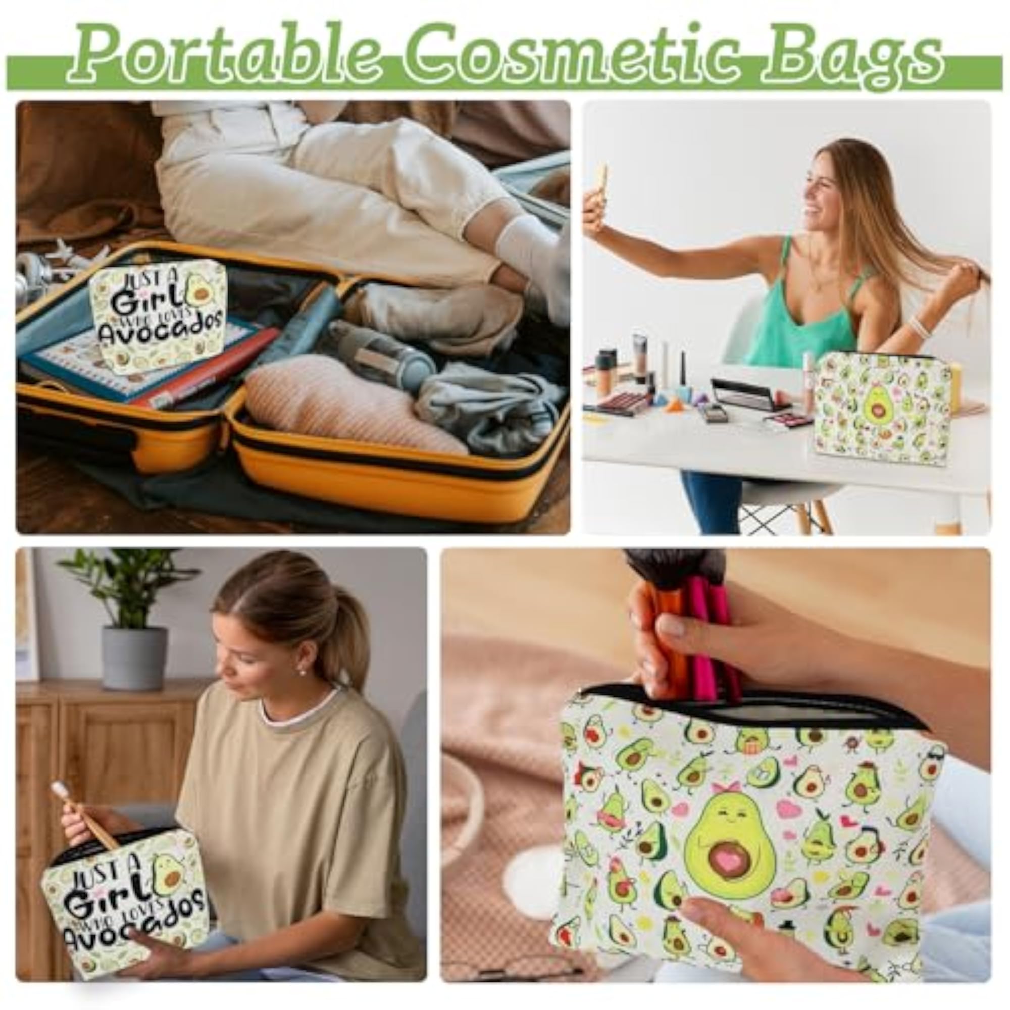2pc Avocado Lovers Makeup Bags, Fun & Durable