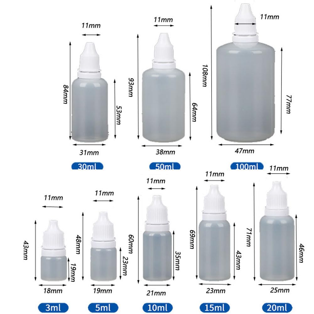 100 Stück 5-100ml LDPE Leere Nachfüllbare Kunststoff-Squeeze-Tropfflasche Squeezable Dropper Mit Abnehmbarer Kappe Flüssigkeit Behälter Wasser Farbe Tinte (Weißes Deckel,100ml)