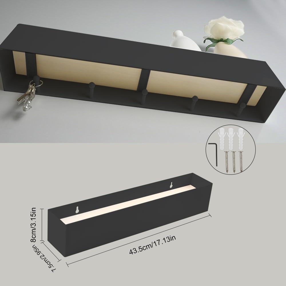 Appendiabiti da parete con ripiano, portachiavi con ripiano, 43,5 cm, moderno portachiavi come corridoio per la parete, per corridoio, camera da letto e soggiorno (nero)