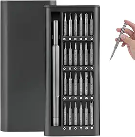 Kit Chave De Fenda Magnética De Precisão Profissional 24 Em 1 – Ferramentas Multifuncionais De Alta Precisão, Design Ergonômico E Material CR-V Durável | Portátil Com Estojo Cinza.