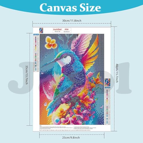 Image of Jasol Diamond Painting Kit, 40x30 Cms, Full Drill, 5D Crystals, Home Wall Decor Gift Set (Humming Bird M45621)