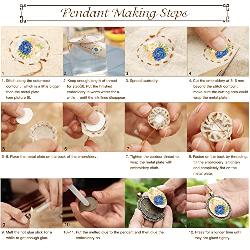 Image of ZOCONE 3 Packs Embroidery Necklace Kit, Embroidery Pendant Kits Mini Cross Stitch Kit with Hoop, Necklace, Pendant, Beads, Stamped Pattern Cloth, Instructions, etc., Embroidery Kits for Adults